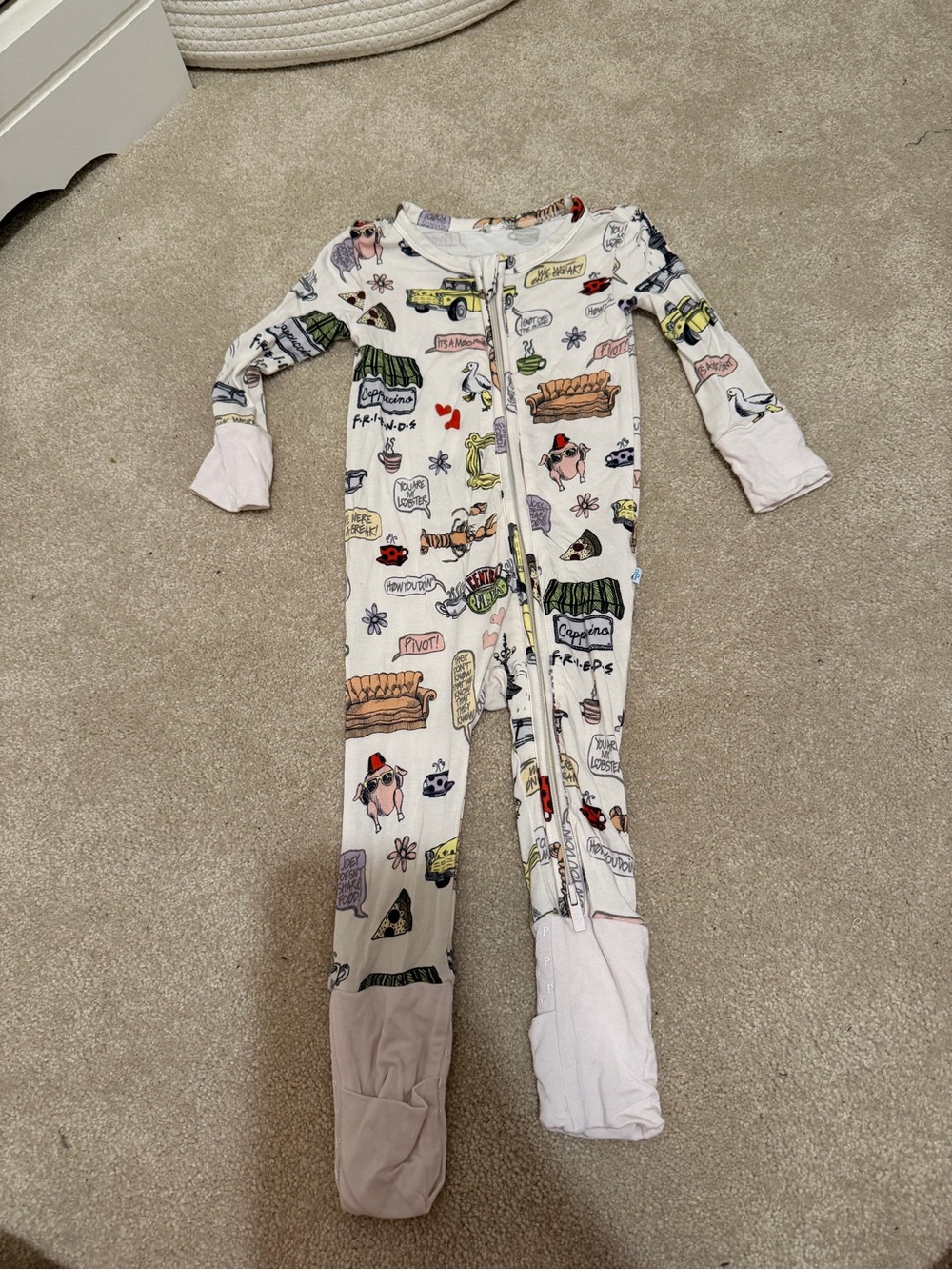 Posh Peanut White Printed Zip Footed One-Piece Pajamas